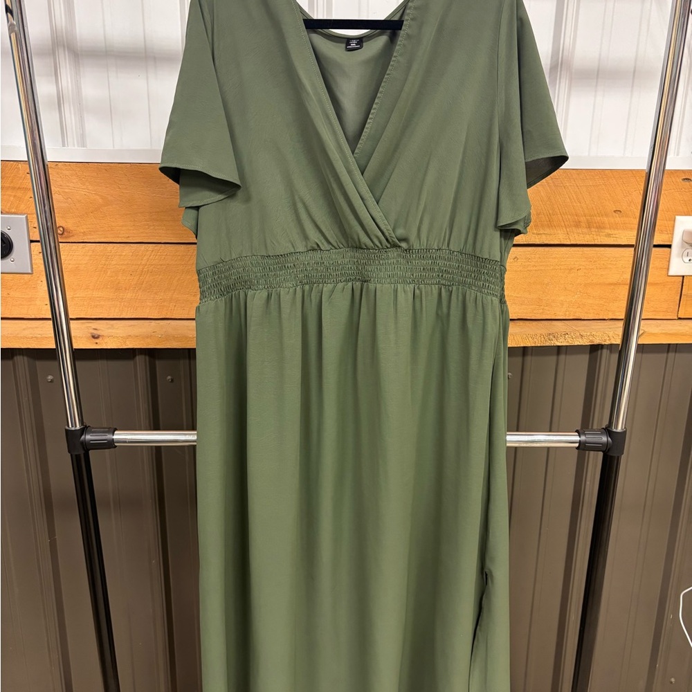 Elegant Olive Green Wrap Dress
